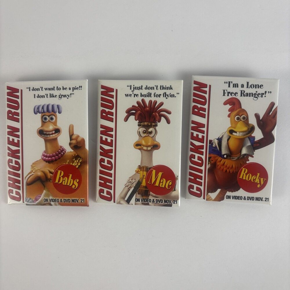 Chicken Run Movie Promotional Pins Set of 3 Rockey Mac Babs